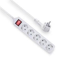 ACT Power strip with illuminated switch and flat plug, 5 sockets, 1.5 m, white