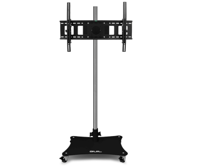 HEAVY-DUTY MOBILE STAND FOR TV SCREENS (ADJUSTABLE FROM 32" TO 55") WITH STAINLESS STEEL MAST WITH CABLE HOLES. ASSEMBLY KIT INCLUDED