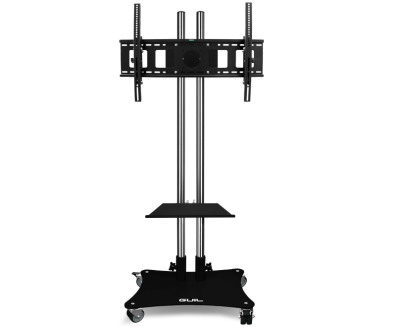 HEAVY-DUTY MOBILE STAND FOR TV SCREENS (ADJUSTABLE FROM 32" TO 65") WITH TWO STAINLESS STEEL MASTS WITH CABLE HOLES. ASSEMBLY KIT & 1 PTR-08/B SHELF INCLUDED