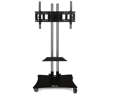 HEAVY-DUTY MOBILE STAND FOR TV SCREENS (ADJUSTABLE UP TO 80") WITH TWO STAINLESS STEEL MASTS WITH CABLE HOLES. ASSEMBLY KIT & 1 PTR-08/B SHELF INCLUDED
