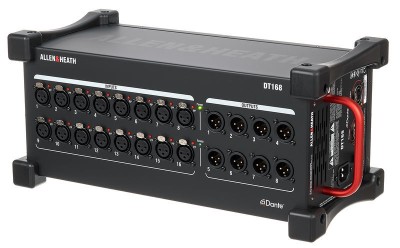 DT168 portable Dante I/O expander; 16 mic/line, 8 XLR out