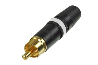 Phono plug (Cinch/RCA) black shell, gold plated cts, rubber boot (cable OD 3.5-6.1 mm) - White