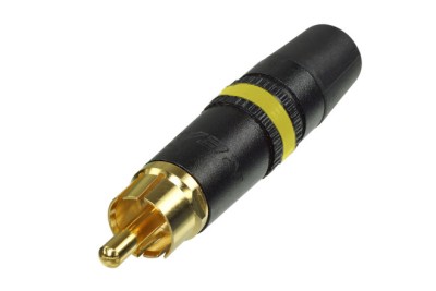 REAN phono plug (Cinch/RCA) black shell, gold plated cts, rubber boot (cable OD 3.5-6.1 mm) - Yellow