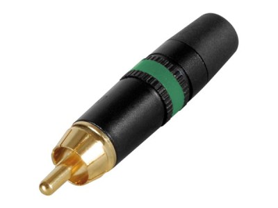 REAN phono plug (Cinch/RCA) black shell, gold plated cts, rubber boot (cable OD 3.5-6.1 mm) - Green