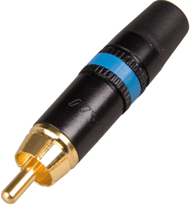 REAN phono plug (Cinch/RCA) black shell, gold plated cts, rubber boot (cable OD 3.5-6.1 mm) - Blue