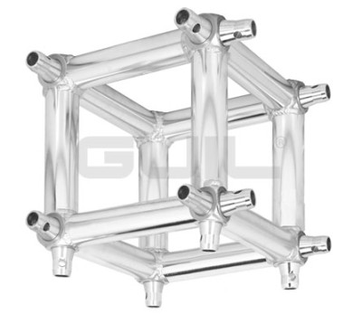 FOUR-WAY ALUMINIUM BOX CORNER FOR TQN290 SQUARE TRUSS (290 x 290 mm). COUPLING SYSTEM INCLUDED