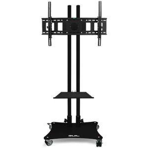 HEAVY-DUTY MOBILE STAND FOR TV SCREENS (ADJUSTABLE FROM 32" TO 55") WITH STAINLESS STEEL MAST WITH CABLE HOLES. BLACK FINISH. ASSEMBLY KIT INCLUDED