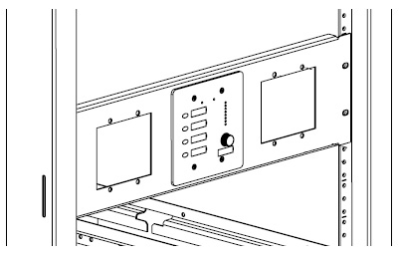 Rackmount 3 x Mini controls flush into a 19” 3U rack panel in black.