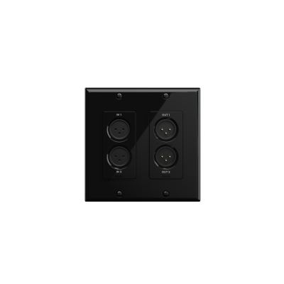 NEW Wall recessed module for conversion from balanced audio to Dante network, two Neutrik XLR input connectors, two Neutrik XLR output connectors. Single CAT-x cable for power and data. Single-gang EU / UK or dual-gang US box mounting.