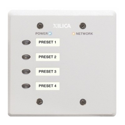 4 programmable, selectable On/Off push buttons on a 2-gang size aluminium panel in white.