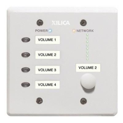 4 programmable, selectable level controls on a 2-gang size aluminium panel in white.