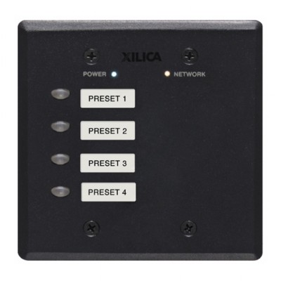4 programmable, selectable On/Off push buttons on a 2-gang size aluminium panel in black.