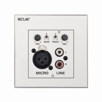 Ecler 2 channel micro-mixer which keeps the standard wall-panel format of the WPm series. It allows to a mix a stereo unbalanced signal (2xRCA) with a microphone signal (XLR), getting a balanced mono output that can be sent to a preamplifier, amplifi