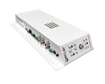 Ecler 2 x 60 WRMS @ 4Ω stereo compact amplifier with a MIC/LINE input (includes phantom power, Talkover and noise gate) and 2 LINE inputs. AUX output. Control features: 2 band control tone, IR remote control included, serial RS-232 port (EclerCOMM an