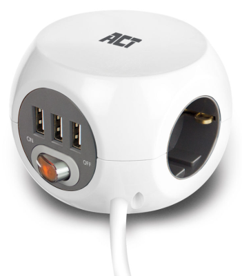 ACT Power socket cube (PDU) with 3 sockets type F, 3 USB-A ports, 1.5m