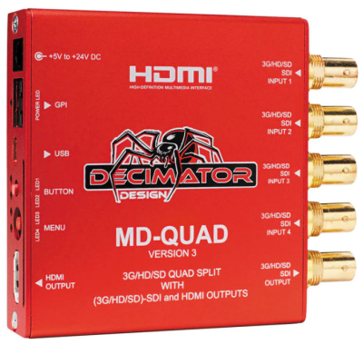 DECIMATOR MD-QUAD V3 - 1-4 Ch. Multi-Viewer/Quad-Split with SDI & HDMI Outputs for 3G/HD/SD & Custom Layouts