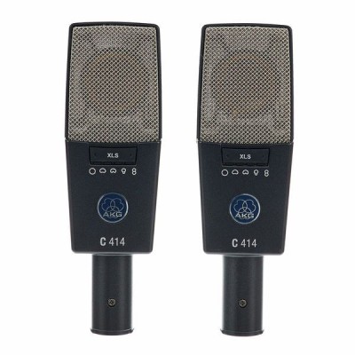 C414 XLS Stereo-Set - Large diaphragm condenser microphones, stereo pair, 9 polar patterns, linear frequency response, 3-way switchable bass filter (12 dB/oct. at 40 Hz and 80 Hz, 6 dB/oct. at 160 Hz), 3-way switchable pre-attenuation (-6, -12, -18 d