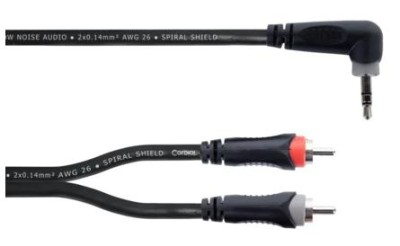 Y-kabel, 1x Stereo 3.5 Jack M 90° / 2x RCA M - 1m