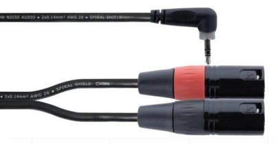 Y-kabel, 1x Stereo 3.5 Jack M 90° / 2x XLR M - 1m