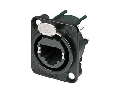 etherCON TOP - Vertical PCB panel mount RJ45 D-shape Black (screws & sealing kit inclu.)
