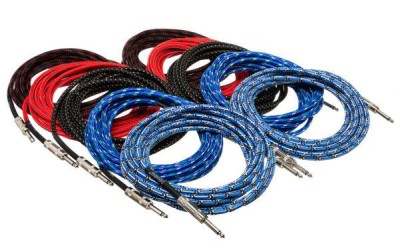 Cloth Guitar Cable, Hosa Straight to Same, 18 ft, Assorted Colors, 10 pc