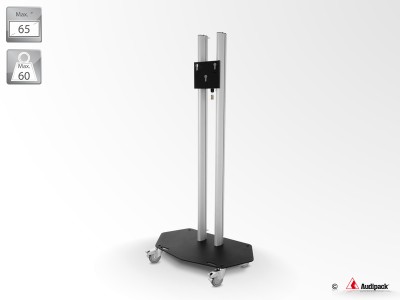 Flat panel floor stand on wheels, 2 columns, height 1800mm, max. 65", max. 60kg