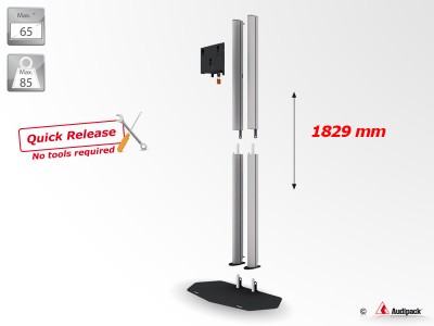 Flat panel floor stand Quick Release, 2 columns, height 1800mm, max. 65", max 85