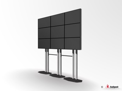 Flat panel video wall floor stand Quick Release, height 2700mm, max. 3x 55", max