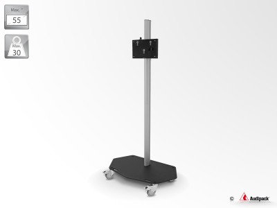 Flat panel floor stand on wheels, 1 column, height 1800mm, max. 55", max. 30kg