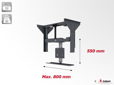 Flat panel ceiling lift model A, max, monitor dim, 800x100x550mm (WxDxH) *