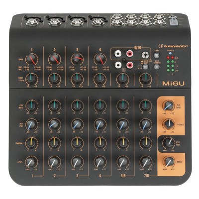Audiophony Mi6U - 6 channels Mixer 4 Mic + 2 st‚r‚o 1 Aux + USB