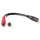 Audio convertercable 1x 3,5mm stereo jack female - 2x RCA male. Length: 0,15 m