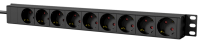 19" power distribution unit - 9 x German sockets + rear switch Black version