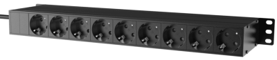 19" power distribution - 9 x German sockets - Light/USB/Fuse Black version