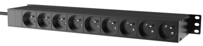 19" power distribution - 9 x French sockets - Light/USB/Fuse/Surge/Display Black