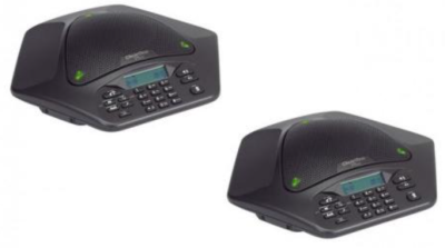 Includes two wireless conference phones, base unit, battery pack, power supply