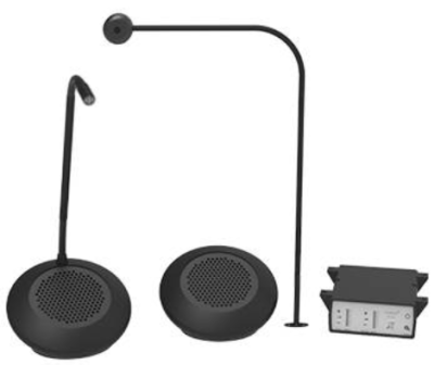 Speaker Pod and Screen Mounted Microphone System