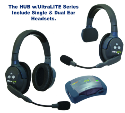 UltraLITE & HUB 6 person system w/ 1 Single 5 Double Headsets, batteries