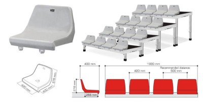 SEAT WITH HIGH BACK FOR GRANDSTANDS AND TIERED SEATING. COLOUR: GREY *. INCLUDES