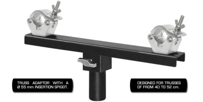 ADJUSTABLE TRUSS ADAPTOR FITTED WITH 2 ALUMINIUM COUPLERS & A  55 mm SPIGOT. FO