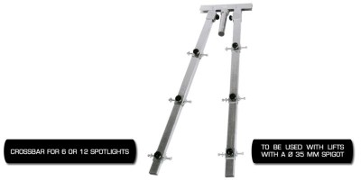 FOLDING CROSSBAR FOR 6 OR 12 SPOTLIGHTS WITH A HOLE TO FIT ON TOWERS WITH A  35