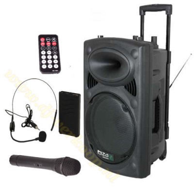 Ibiza Draagbare geluidset 15" met draadloze mic + headset en MP3/USB/Bluetooth EOL