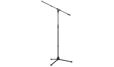 Mic stand with long legs and boom arm H: 925/1630 mm, BL: 805 mm.