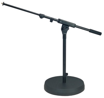 K&M Microfoon Statief Laag met ronde platte Voet+Arm Zwart