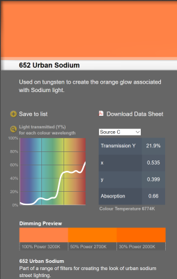 LEE filter vel/sheet 1,22m * 0,53m nr 652 urban sodium