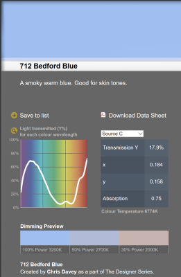 LEE filter vel/sheet 1,22m * 0,53m nr 712 bedford blue