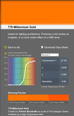 LEE filter vel/sheet 1,22m * 0,53m nr 778 millennium gold