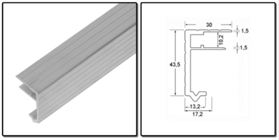 dekselprofiel 10.2mm, 43x30mm, - geanodiseerd - prijs per 1 meter - lid profile 10.2mm, 43x30mm, - anodized - price per meter