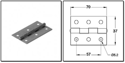 hinge with fixed pin, 70x40mm - Price per piece