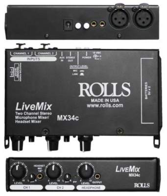 Rolls MX-34c Live Mix, 2 Mic In auf Stereo-3,5 mm Klinke Out, Headphone Out
